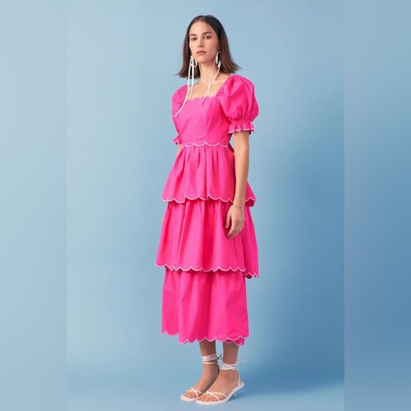 🔆 Anthropology, English Factory Pink Ruffled Tiered Maxi Dress, Size XS / Med - Picture 1 of 8